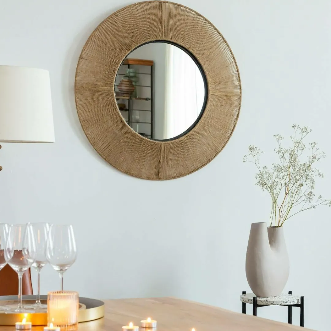 Miroir|Décoration<Made in Meubles Miroir rond en métal et jute Adda