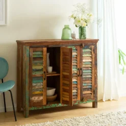 Buffet<Made in Meubles Petit buffet à  lattes en bois coloré Ethnik