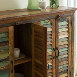 Buffet<Made in Meubles Petit buffet à  lattes en bois coloré Ethnik