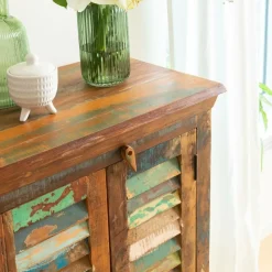 Buffet<Made in Meubles Petit buffet à  lattes en bois coloré Ethnik