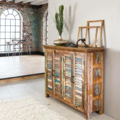 Buffet<Made in Meubles Petit buffet à  lattes en bois coloré Ethnik