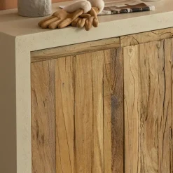 Buffet<Made in Meubles Petit buffet 2 portes en bois effet béton et bois recyclé Dalva