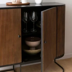 Buffet<Made in Meubles Petit buffet arrondi en bois de manguier et métal Ysé