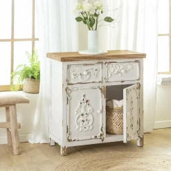 Buffet<Made in Meubles Petit buffet blanc en pin massif brossé Bastille