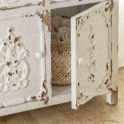 Buffet<Made in Meubles Petit buffet blanc en pin massif brossé Bastille