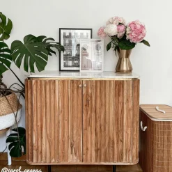 Buffet<Made in Meubles Petit buffet en bois d'acacia et marbre blanc Judith