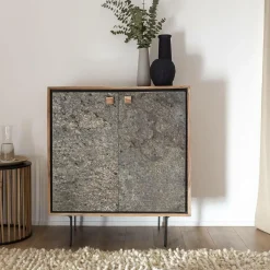 Buffet<Made in Meubles Petit buffet en bois d'acacia et pierre Côme