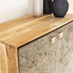 Buffet<Made in Meubles Petit buffet en bois d'acacia et pierre Côme