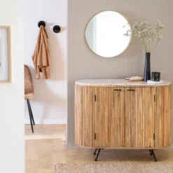 Buffet<Made in Meubles Petit buffet en bois de manguier et terrazzo Ambrine