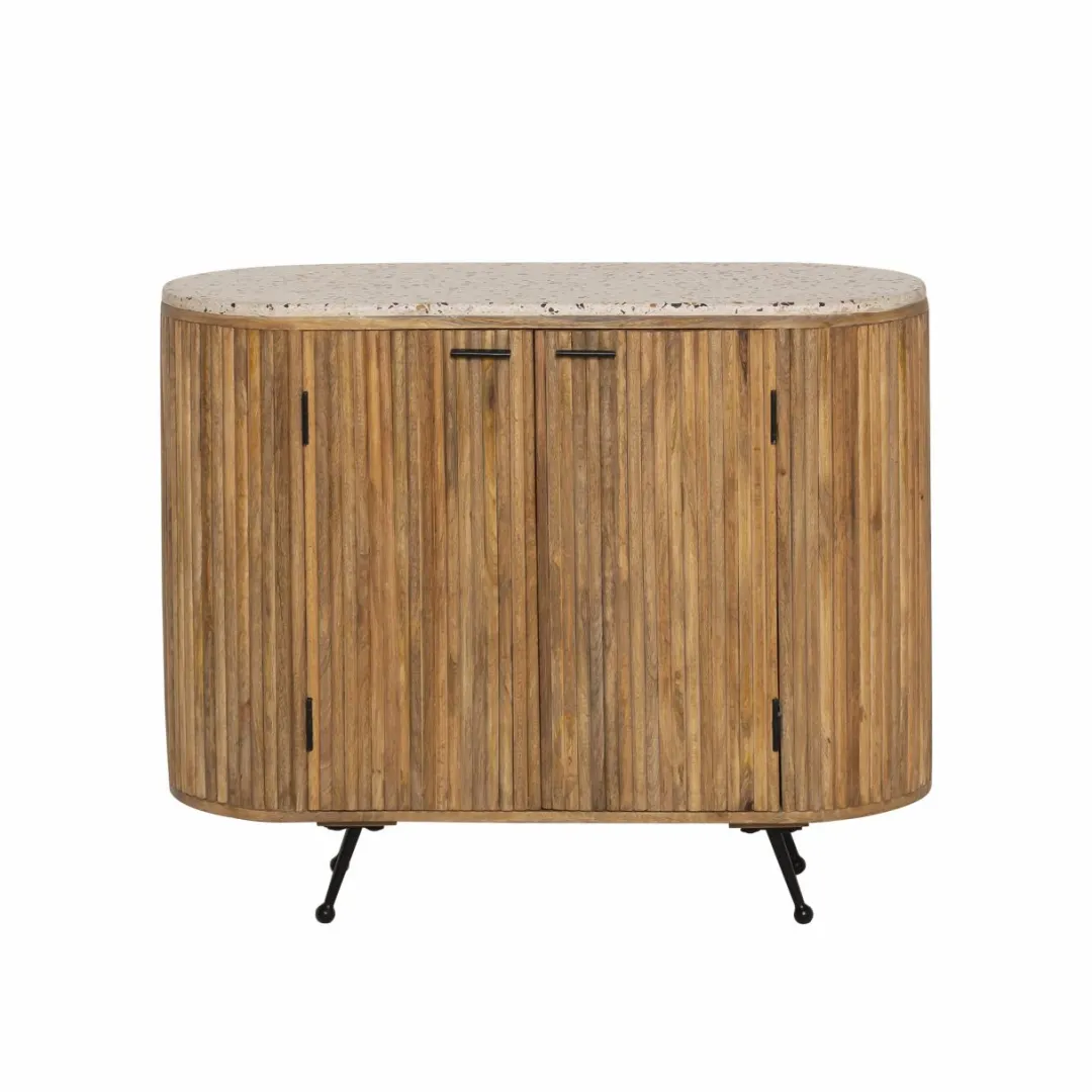 Buffet<Made in Meubles Petit buffet en bois de manguier et terrazzo Ambrine