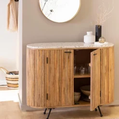 Buffet<Made in Meubles Petit buffet en bois de manguier et terrazzo Ambrine