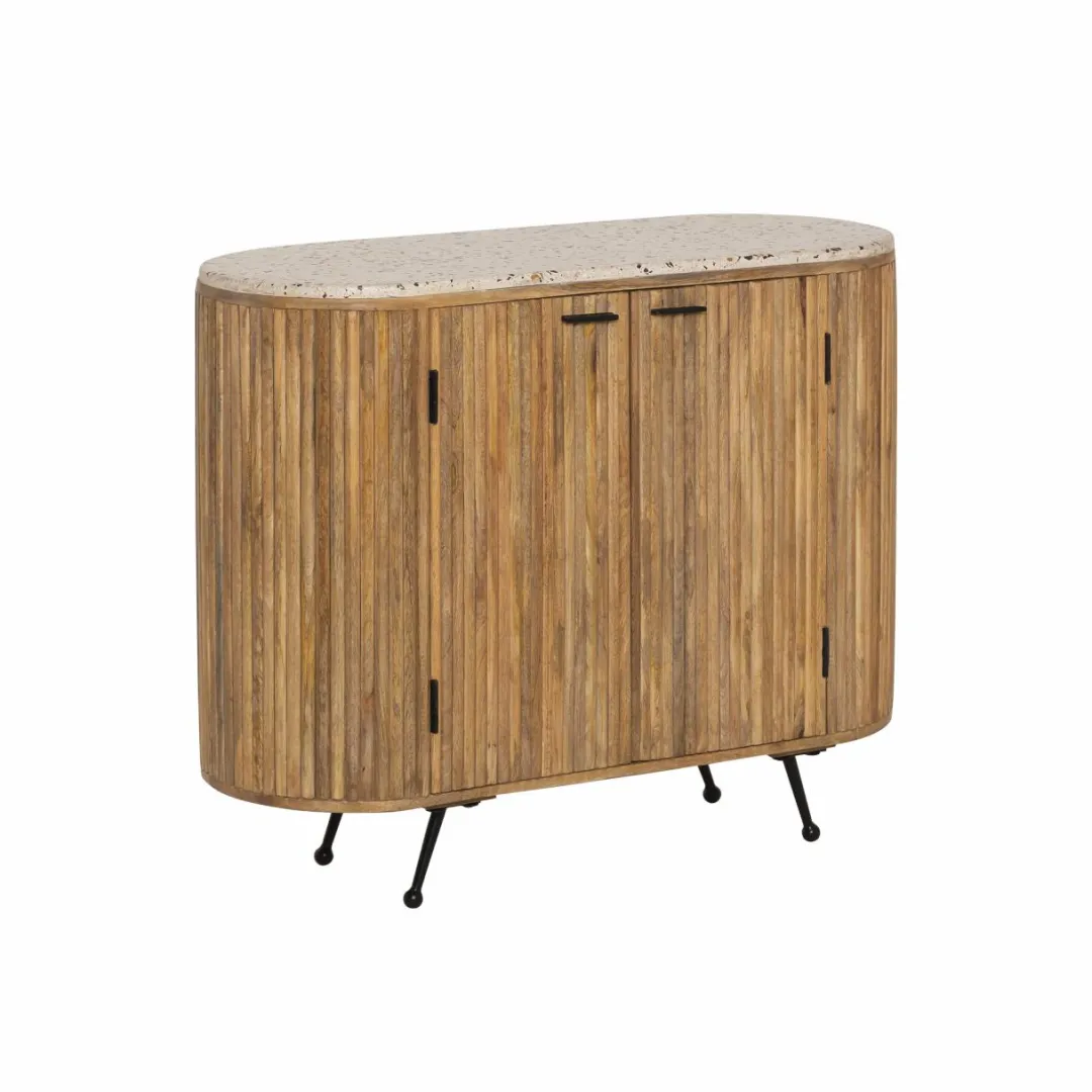 Buffet<Made in Meubles Petit buffet en bois de manguier et terrazzo Ambrine