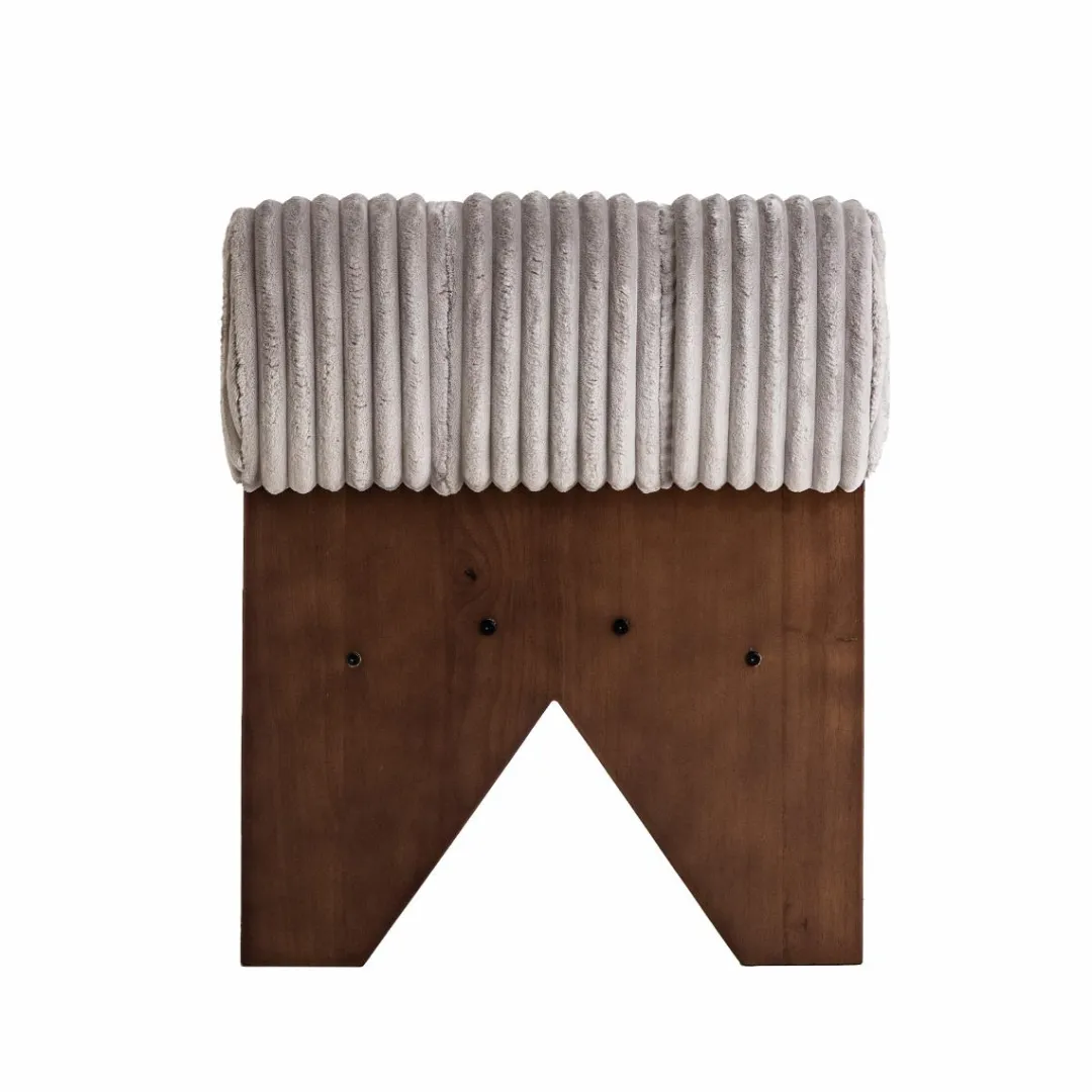 Fauteuil<Made in Meubles Petit fauteuil carré en velours côtelé et bois d'hévéa gris Eleonor