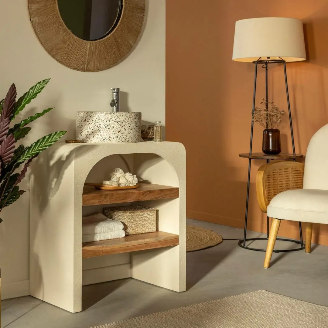 Meuble Sous Vasque<Made in Meubles Petit meuble sous vasque en bois effet béton et bois d'acacia Dalva