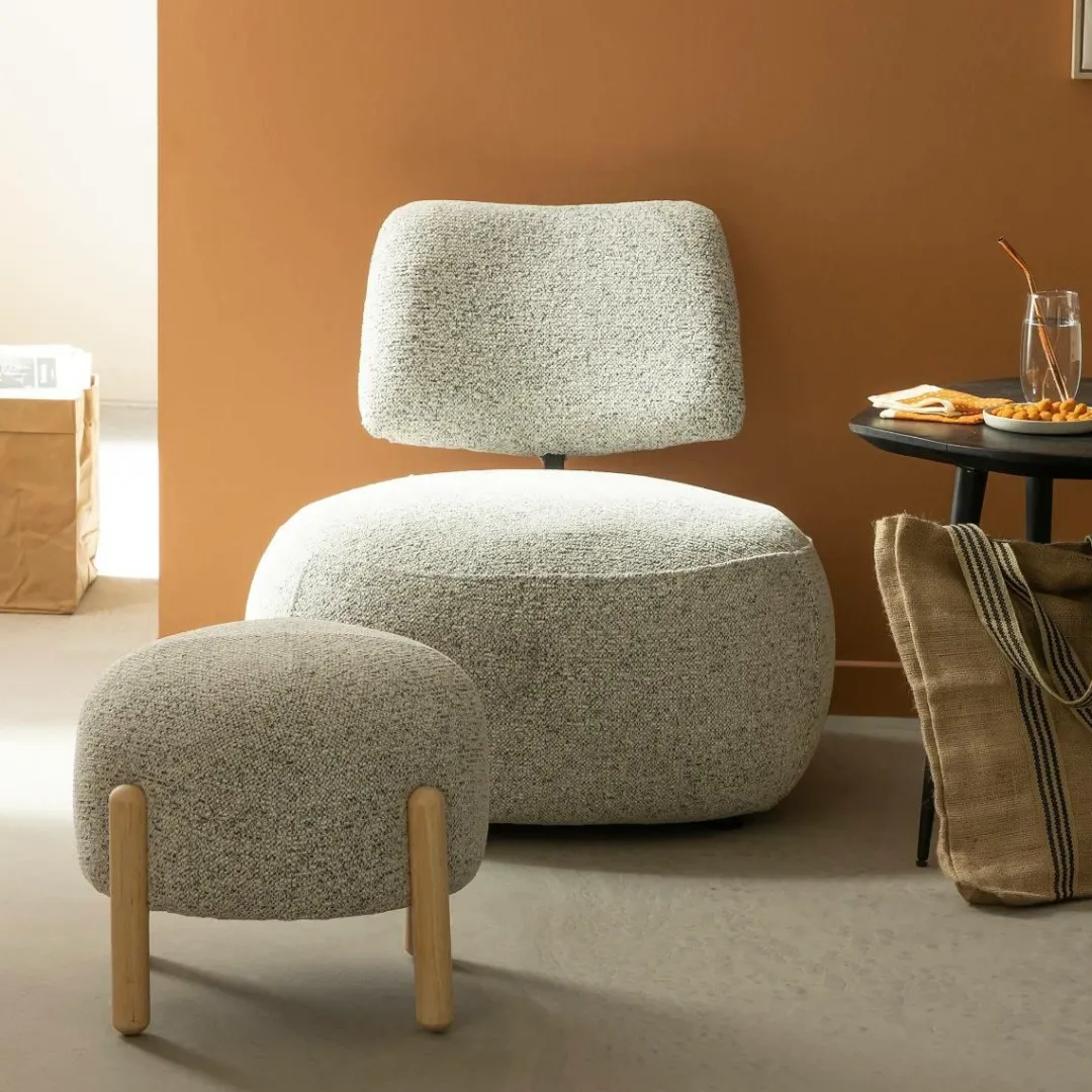 Tabouret<Made in Meubles Petit tabouret en tissu bouclette gris Nério