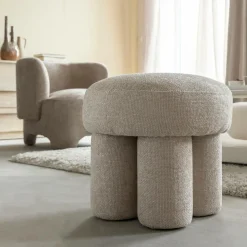 Tabouret<Made in Meubles Petit tabouret en tissu écru Toby