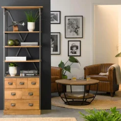 Bibliothèque<Made in Meubles Petite bibliothèque en métal et bois de manguier Marcel