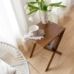 Bout De Canapé & Sellette|Décoration<Made in Meubles Porte revue en bois de manguier et cannage Charline