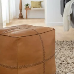 Fauteuil<Made in Meubles Pouf en cuir 1 place marron Gaetan