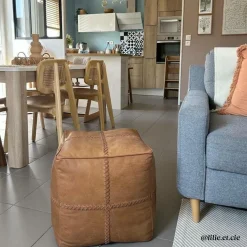 Fauteuil<Made in Meubles Pouf en cuir 1 place marron Gaetan