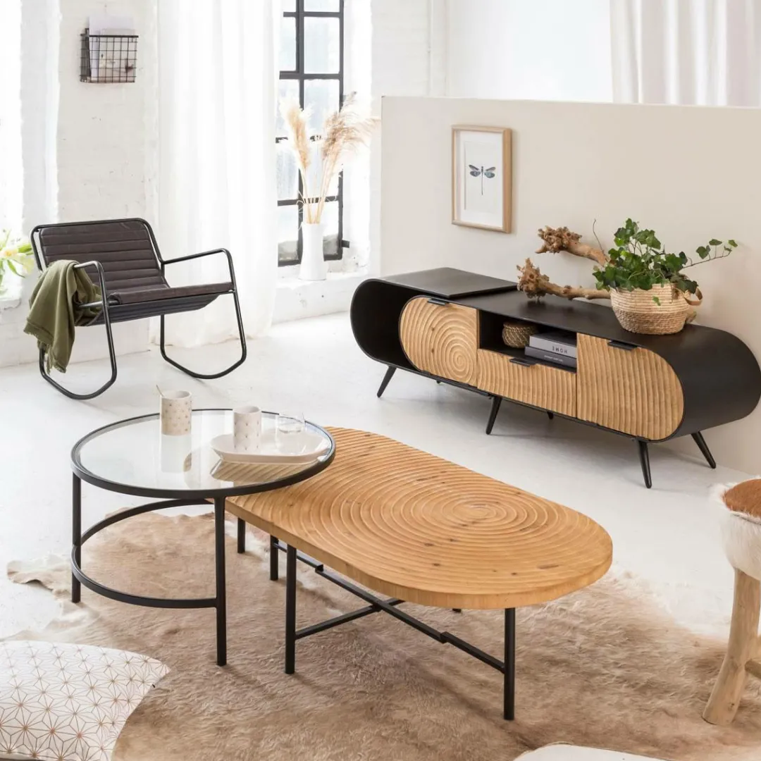 Fauteuil<Made in Meubles Rocking chair en cuir noir Sydney