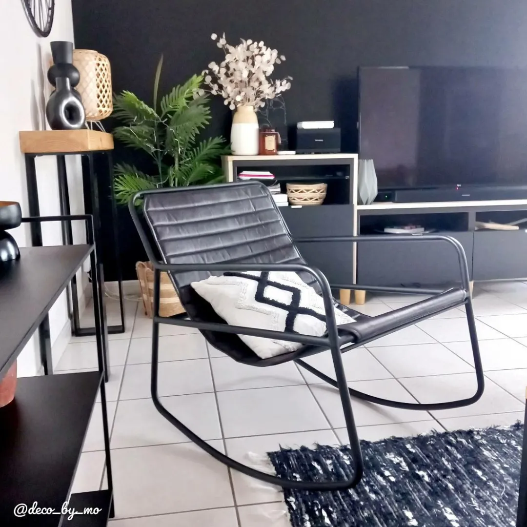 Fauteuil<Made in Meubles Rocking chair en cuir noir Sydney