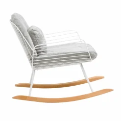 Fauteuil<Made in Meubles Rocking chair en métal blanc tissu gris Ethan