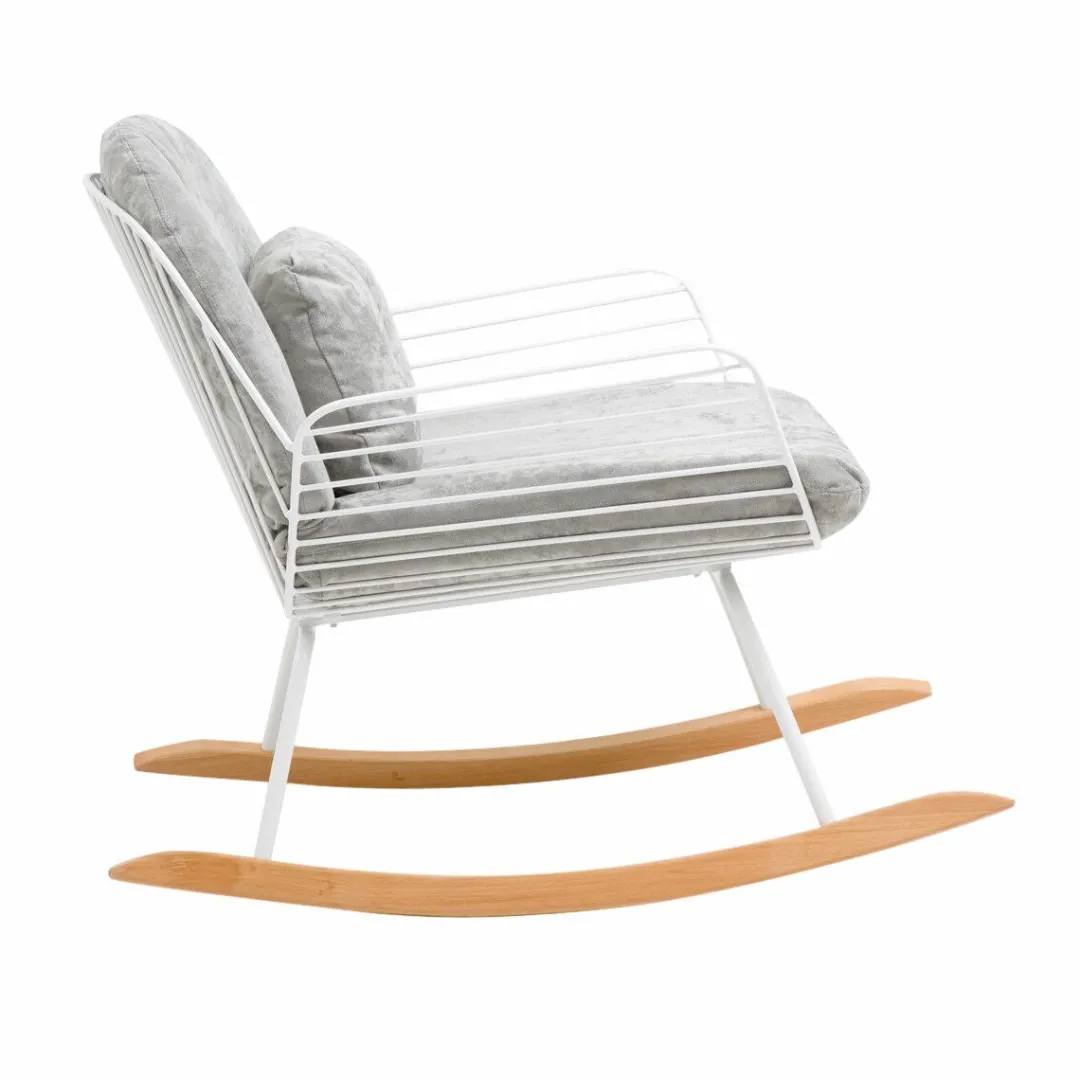 Fauteuil<Made in Meubles Rocking chair en métal blanc tissu gris Ethan