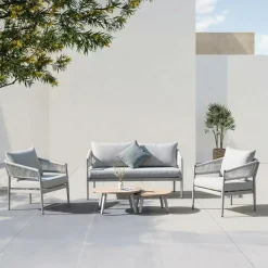 Salon De Jardin<Made in Meubles Salon de jardin à cordes 5 places gris taupe Sayen