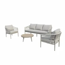 Salon De Jardin<Made in Meubles Salon de jardin à cordes 5 places gris taupe Sayen