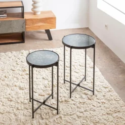 Table Gigogne|Bout De Canapé & Sellette<Made in Meubles Sellette gigogne en métal et en verre Florian