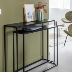 Table Console<Made in Meubles Set de deux consoles en aluminium et métal noir Linda