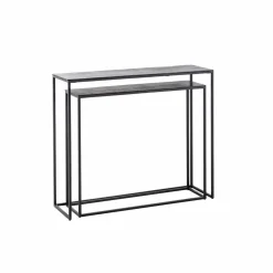 Table Console<Made in Meubles Set de deux consoles en aluminium et métal noir Linda
