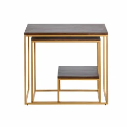 Table Console<Made in Meubles Set de deux consoles en bois de manguier et métal Léon