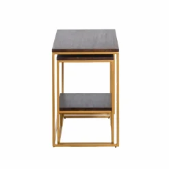 Table Console<Made in Meubles Set de deux consoles en bois de manguier et métal Léon