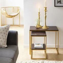 Table Console<Made in Meubles Set de deux consoles en bois de manguier et métal Léon