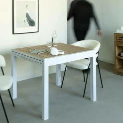 Table À Manger<Made in Meubles Table à manger carrée en aluminium blanc Ayden