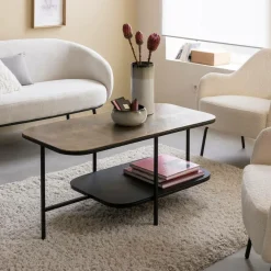 Table Basse<Made in Meubles Table basse avec plateau en aluminium doré et métal noir Victoria