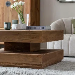 Table Basse<Made in Meubles Table basse carrée à double plateau en bois recyclé Blaise