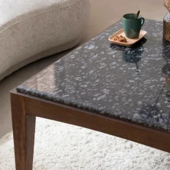 Table Basse<Made in Meubles Table basse carrée en bois de manguier et marbre noir Ilithe