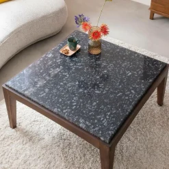 Table Basse<Made in Meubles Table basse carrée en bois de manguier et marbre noir Ilithe