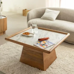 Table Basse<Made in Meubles Table basse carrée en bois de manguier et marbre Adler