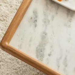 Table Basse<Made in Meubles Table basse carrée en bois de manguier et marbre Adler