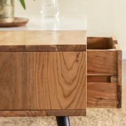 Table Basse<Made in Meubles Table basse en bois d'acacia et marbre Frida