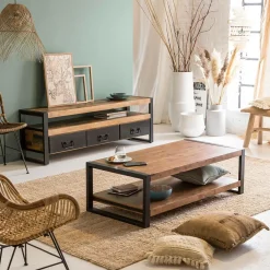 Table Basse<Made in Meubles Table basse en bois d'acacia 120 cm Havana