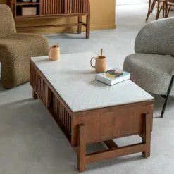 Table Basse<Made in Meubles Table basse en bois d'acacia et terrazzo Kaelis