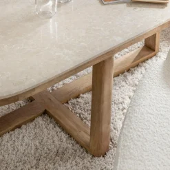 Table Basse<Made in Meubles Table basse en bois de manguier et marbre Moana