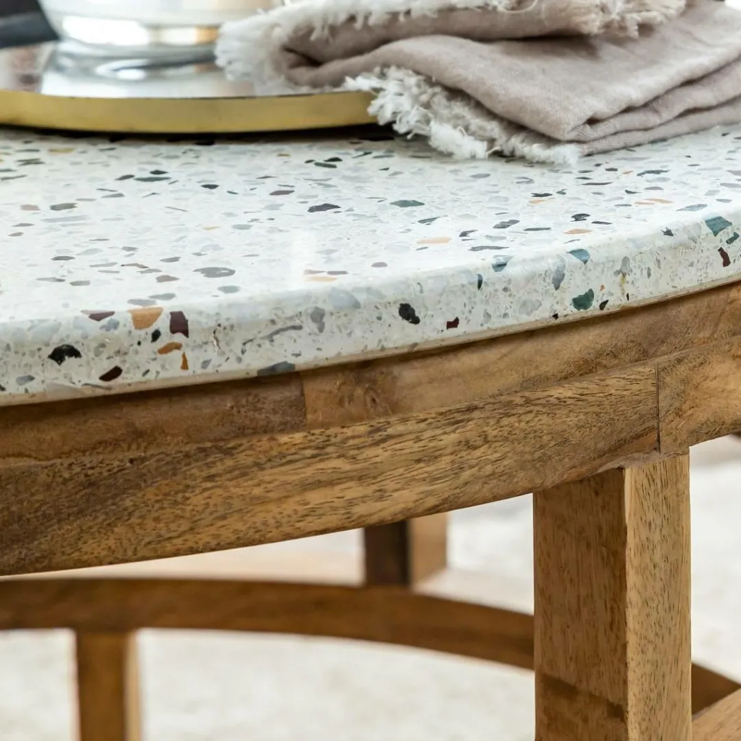 Table Basse<Made in Meubles Table basse en bois de manguier et terrazzo Ambrine