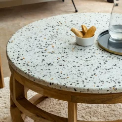 Table Basse<Made in Meubles Table basse en bois de manguier et terrazzo Ambrine