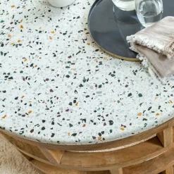 Table Basse<Made in Meubles Table basse en bois de manguier et terrazzo Ambrine